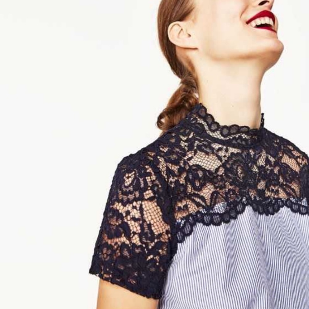 Zara Blue Bow Lace Blouse